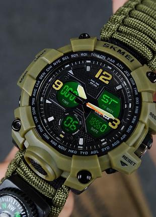 Годинники чоловічі skmei army green тактичні з паракордовим ремінцем