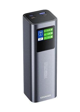 Повербанк essager 27000 mah, 140w pd 3.1, 2×usb-c/usb-a, для ноутбука, смартфона, паяльника з кольоровим дисплеєм (edy140w-ch0g-z)