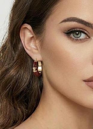 Сережки кільця з емаллю бордові