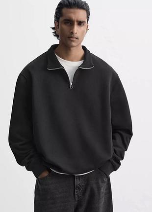 Чоловічий світшот zara чорний з високим коміром на замку. одяг шотландія
