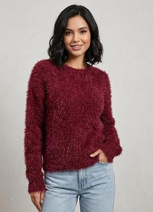 Пушистый марсаловый / бордовый свитер "травка" h&amp;m divided (размер s)