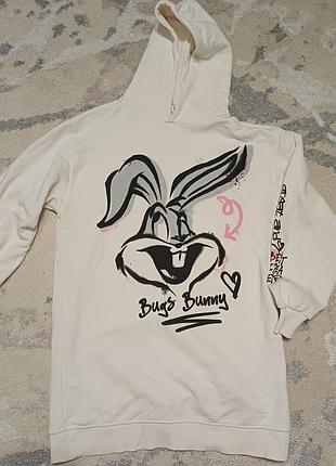 Кофта для підлітків zara біла з принтом bugs bunny
