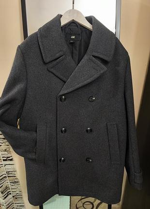 Чоловіче пальто h&m бушлат вовняне, сіре, розмір l / 52