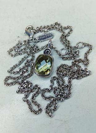 Срібний кулон-підвіска pandora з лимонним кварцом на ланцюжку 925 ale