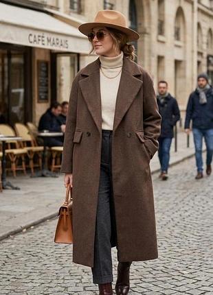 Коричневе пряме жіноче пальто shein l