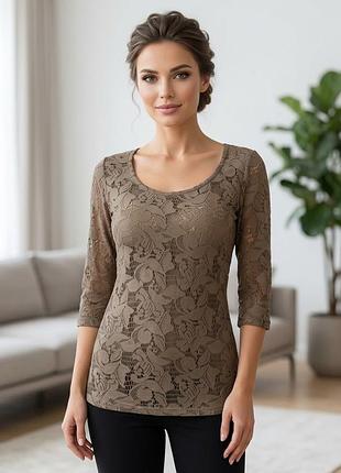 Нежная ажурная кофточка / топик с кружевом bershka (размер s) / цвет хаки / оливковый