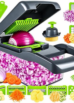 Универсальная овощерезка-мультислайсер nicer dicer 1857 с контейнером и сменными насадками для нарезки кубиками, ломтиками