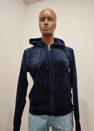Темно-синя велюрова кофта на блискавці new york & company з капюшоном (бавовна)