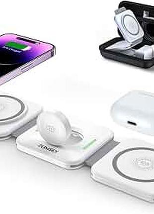 Бездротова зарядна станція zumsey 3 в 1 для iphone, apple watch та airpods, складна, дорожня, адаптер з англійською вилкою