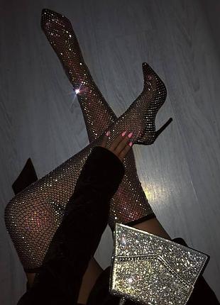 Жіночі ботфорти dollskill чорні зі стразами y2k