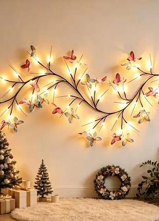Світлодіодна гірлянда «метелики» 1,5 м, 30 led, usb, тепле біле світло (декоративна інтер'єрна гірлянда на стіну)