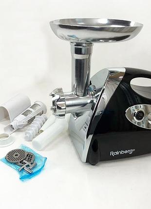 Мясорубка rainberg rb-675 3800 вт с соковыжималкой, мясорубка электрическая металл black