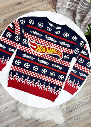 Кофта для хлопчика tu hot wheels синя з червоним 152 см