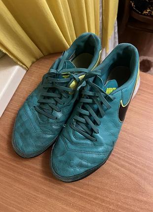 Бирюзовые сороконожки (шиповки) nike tiempo genio ii tf
