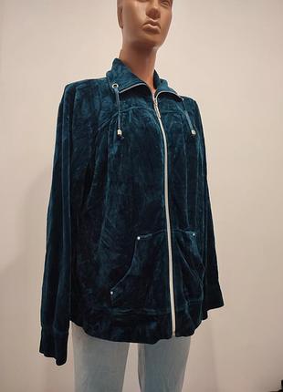 Ізумрудна велюрова кофта на блискавці zenergy by chico's бавовна батал розмір 54-56 (2xl/3xl)