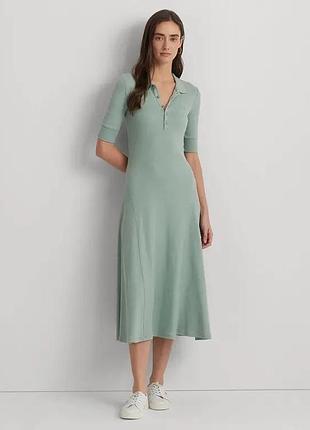 Трикотажное платье-поло lauren ralph lauren длины миди в нежно-мятном (светло-зеленом) оттенке.