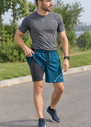 Спортивні шорти чоловічі kalenji run dry decathlon з вшитими тайтсами, сині, розмір m-l