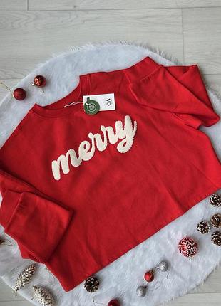Светр жіночий укорочений червоний з написом merry, розмір l