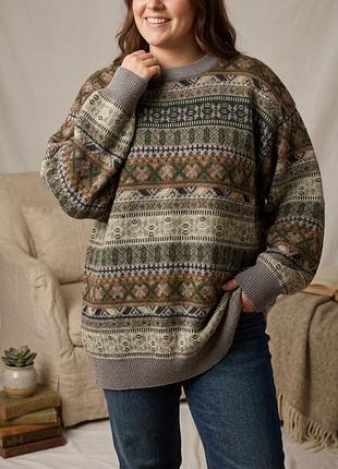 Винтажный женский свитер с жаккардовым узором в стиле фэр-айл (fair isle) бренда basic editions (b.e. woman). ets