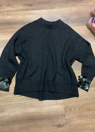 Пухнастий светр h&m з мохером, вовною та паєтками, розмір s-l(оверсайз)❤️🖤