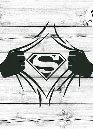 Наліпка на авто машину супермен superman розриває сорочку, 20х19 см чорна