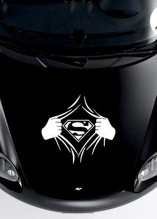 Наклейка на авто машину супермен superman разрывает рубашку, 50х48 см белая