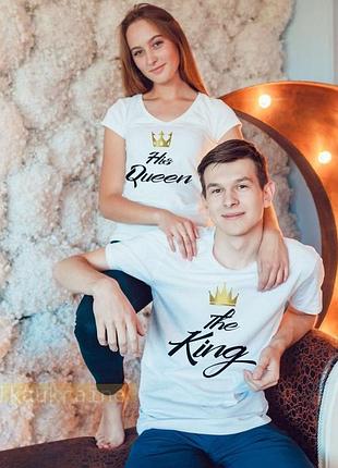 Футболки на подарок для влюбленных с принтом "king, his queen кинг квин" приталенный, xxl