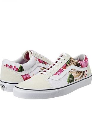 Кеды натуральная замш vans old skool hawaiian floral white гавайские цветы принт
