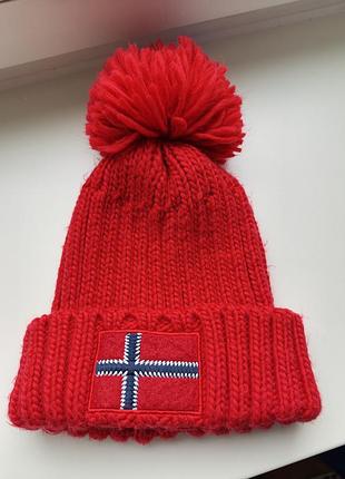 Шапка зимова з помпоном червона scandinavian explorer