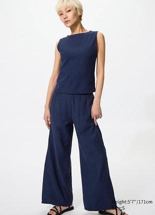 Брюки uniqlo темно-синi shirring easy trousers