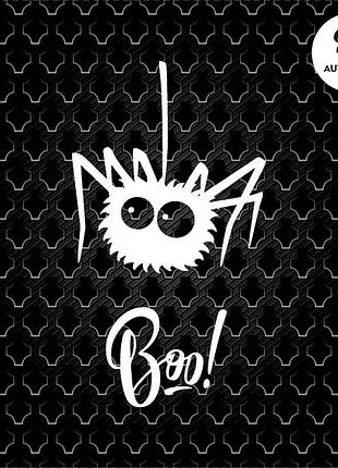 Наклейка на авто машину паук boo!, 20х11 см белая