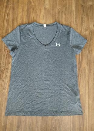 Футболка жіноча спортивна under armour сіра з v-подібним вирізом