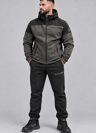 Чоловічий зимовий спортивний костюм adidas terrex на флісі теплий котон чорний графіт