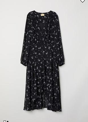 Сукня міді жіноча h&m чорна з квітковим принтом