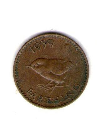 Большая британия youkroль георг vi 1 фартинг 1939 год бронза, 2.83g, ø 20.32mm no181