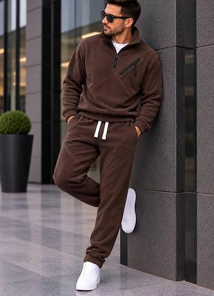 Мужской теплый прогулочный костюм двойка флис шоколадный, 2xl/3xl