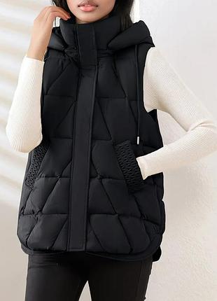 Суперовый , стильный, теплый, качественный жилет с капюшоном, р. 2xl, xxl, 48-54, 50-56, чёрный