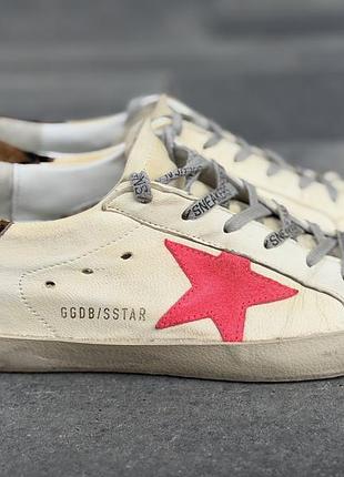 Кеды женские golden goose super-star бежевые с красной звездой sz37