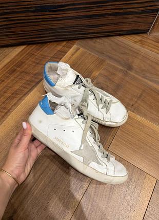 Кеди жіночі golden goose super-star білі з блакитним