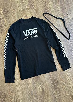 Лонгслів vans чорний з логотипом та клітинкою на рукавах