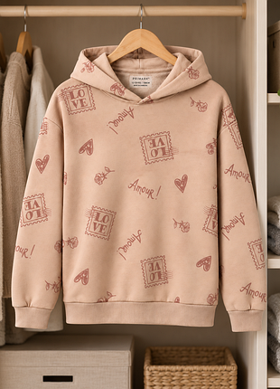 Худи primark для девочки 12–13 лет (152-158 см) | пудровое с принтом love