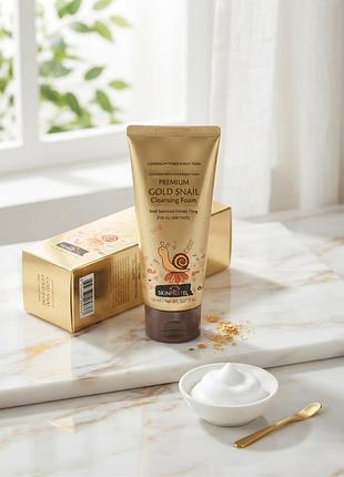 Skinpastel premium gold snail cleansing foam - обновляющая и очищающая пена для лица с муцином улитки и золотом, 150 мл