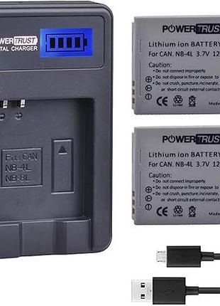 Зарядний пристрій + 2 акумулятори 1200 ма·год для фотоапаратів canon powertrust bc-led1c заряджання для canon ixus