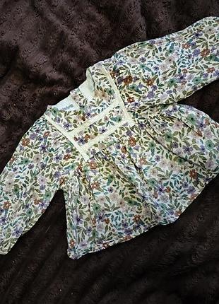 Дитяча блузка з квітковим принтом та мереживом від бренду zara kids на зріст 86 см на вік 12-18 місяців