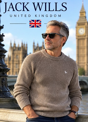 Чоловічий светр jack wills classic fit 🇬🇧 англія | фактурна в'язка, бежевий меланж | s / 46