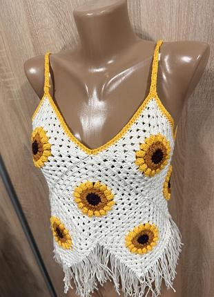 Блуза топ на соняшники 🌻 жіночий ручна робота