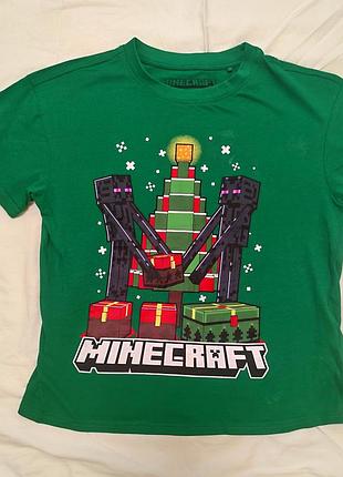 Футболка для підлітків minecraft зелена з новорічним принтом