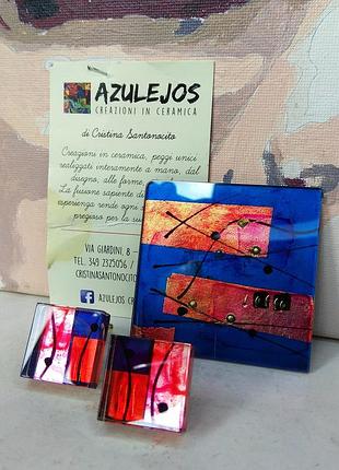 Авторский набор украшений из керамики azulejos creazioni in ceramica: брошь и серьги-клипсы