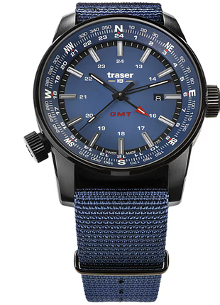 Швейцарський чоловічий годинник traser p68 pathfinder gmt ts синій 109034