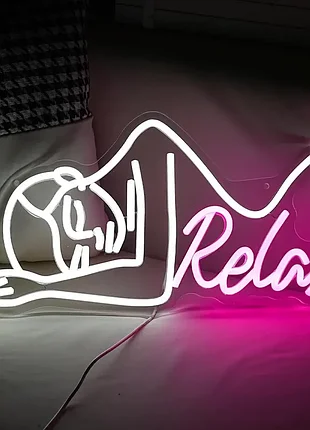 Неонова led-вивіска «relax» — декоративна неонова лампа для релаксу, spa, масажного салону та інтер'єру